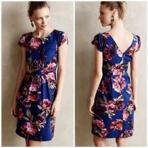 Anthropologie Moulinette Soeurs Rosado Floral Sheath Mini Dress Blue Pink Size 4